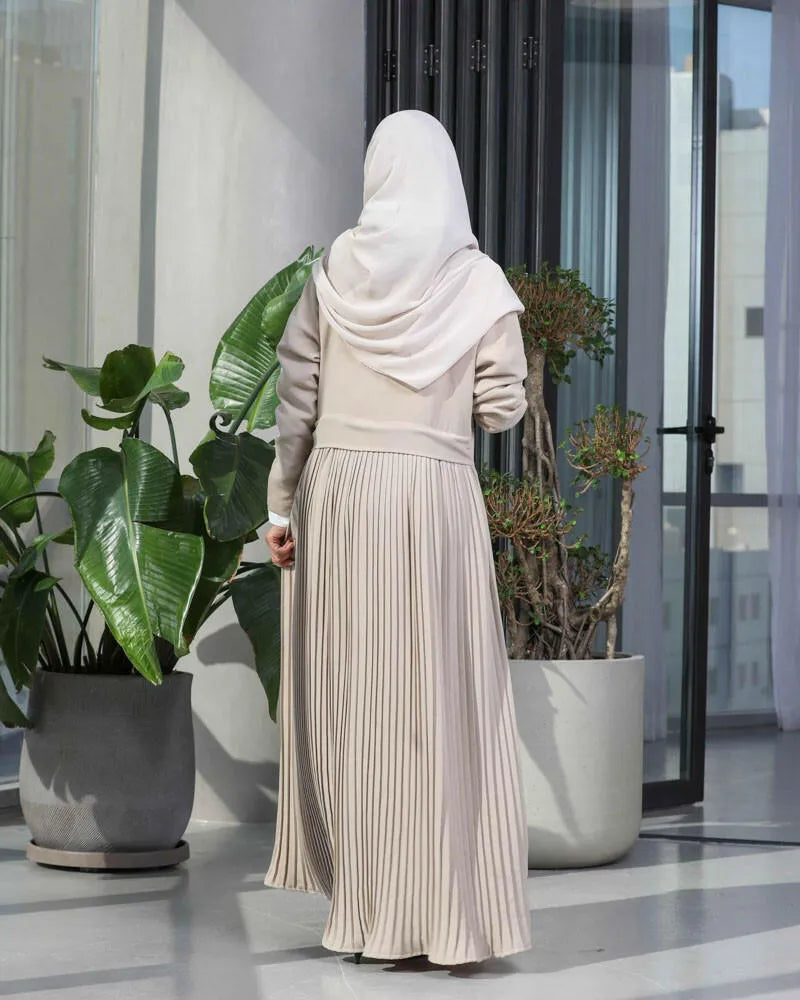 Velvet crepe blazer abaya with belt pleats