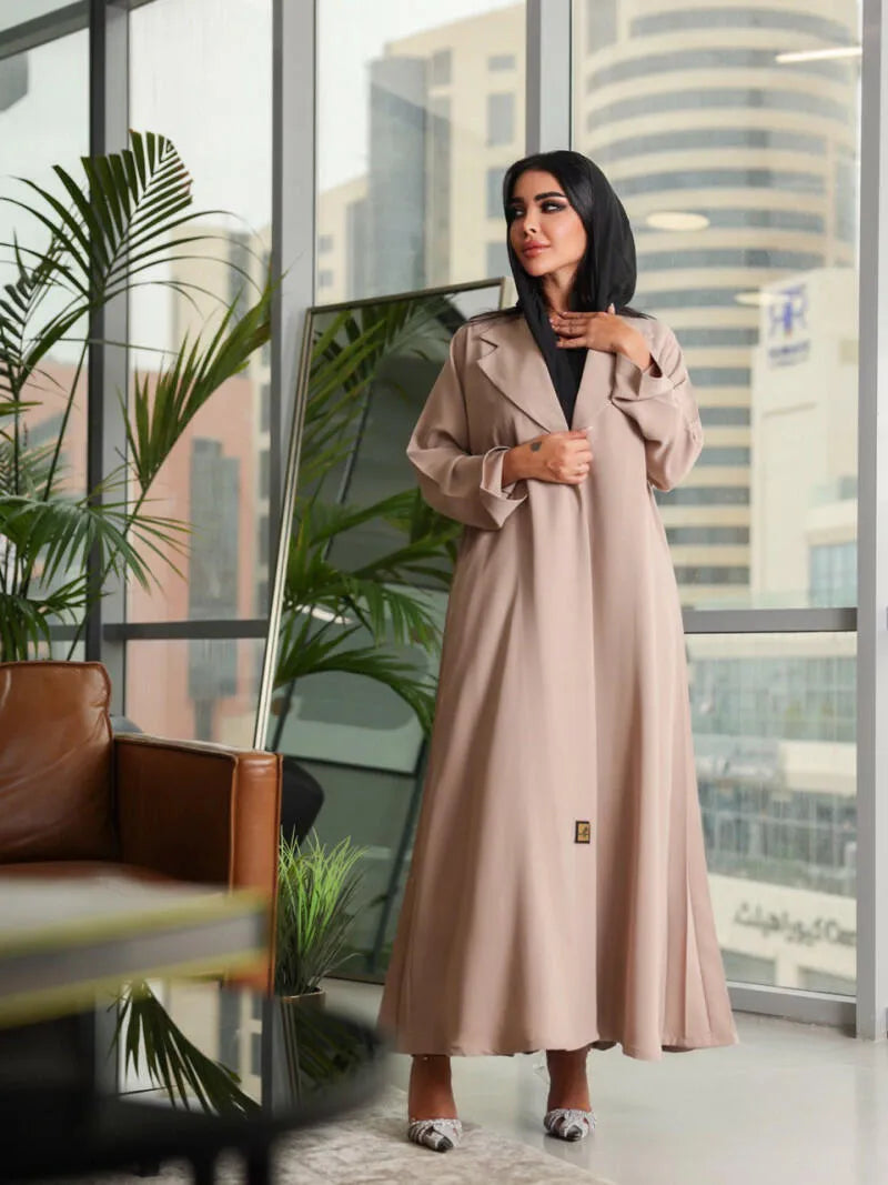 Beige velvet crepe blazer abaya with back pleats