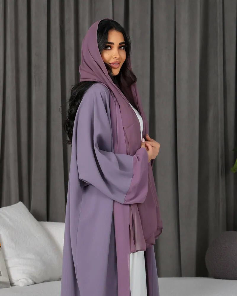 عباية كريب بمقاس حر مع شيفون من الأمام