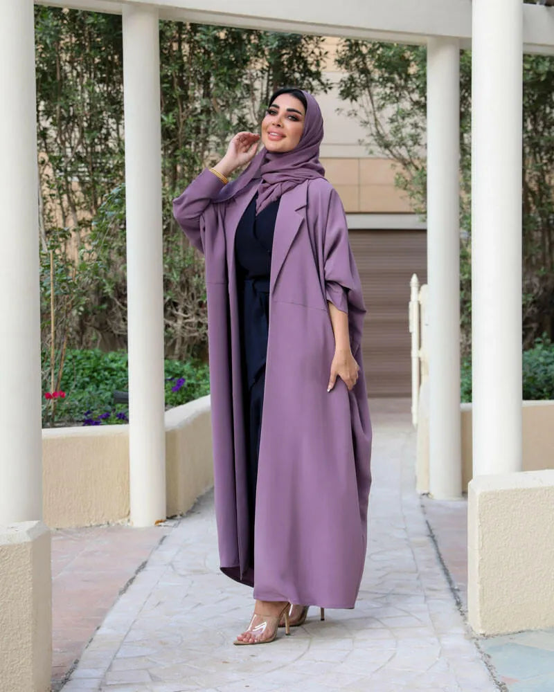 Free size purple crepe blazer abaya