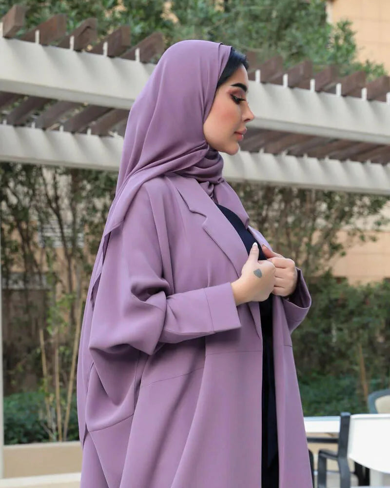 Free size purple crepe blazer abaya