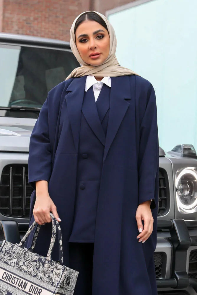 Free size navy crepe blazer abaya