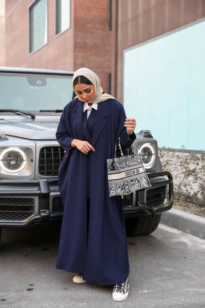 Free size navy crepe blazer abaya