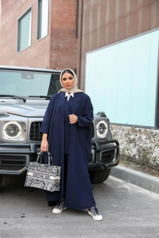 Free size navy crepe blazer abaya