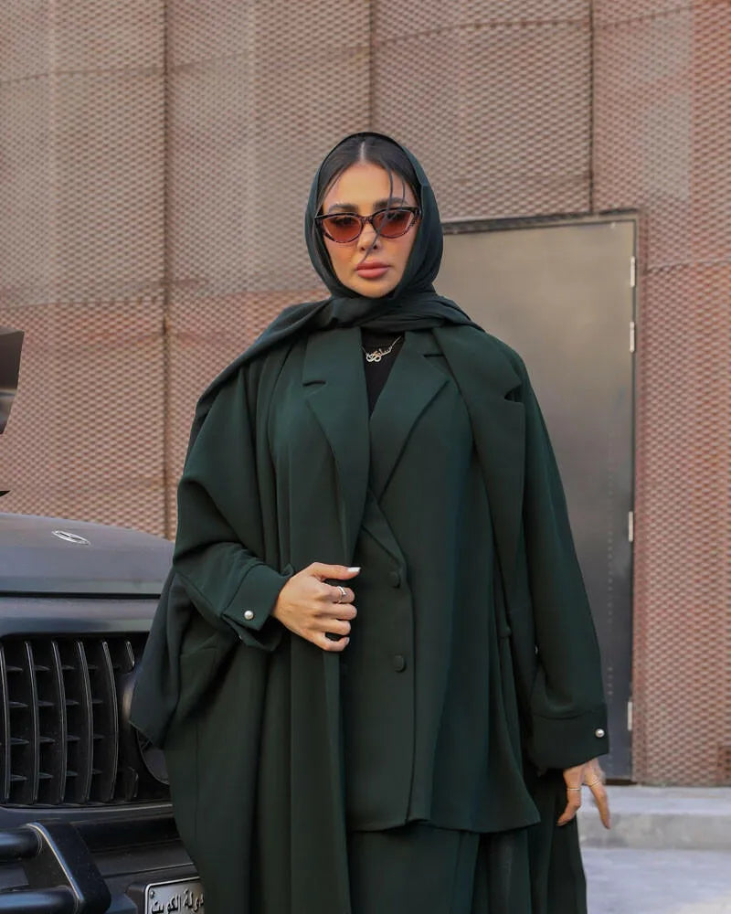 Free size green on olive crepe blazer abaya