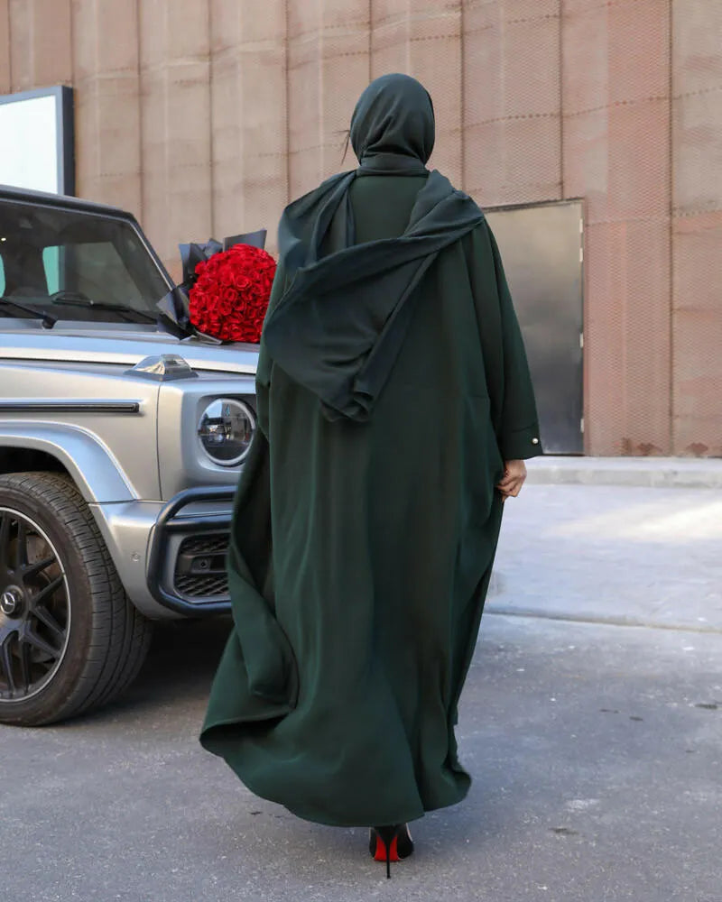 Free size green on olive crepe blazer abaya