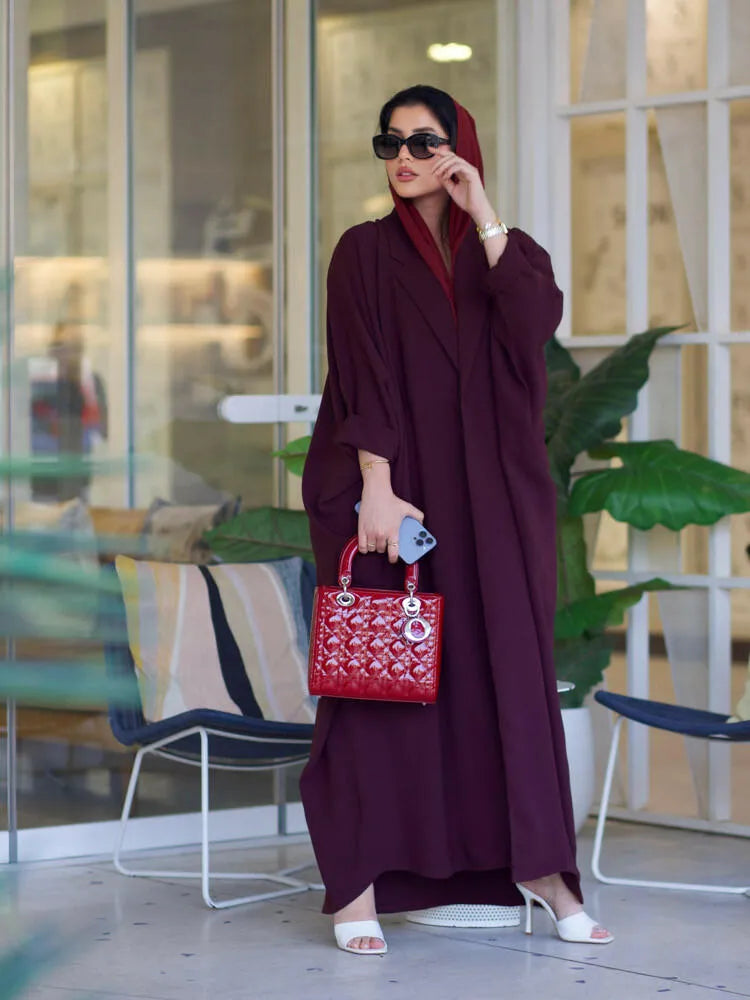 Free size maroon crepe blazer abaya