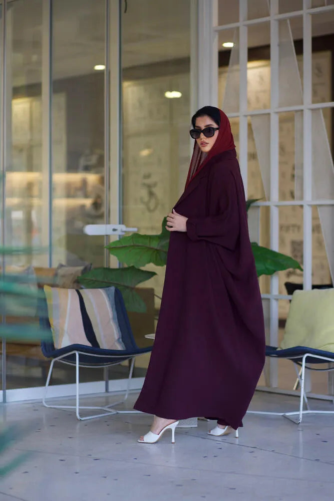 Free size maroon crepe blazer abaya
