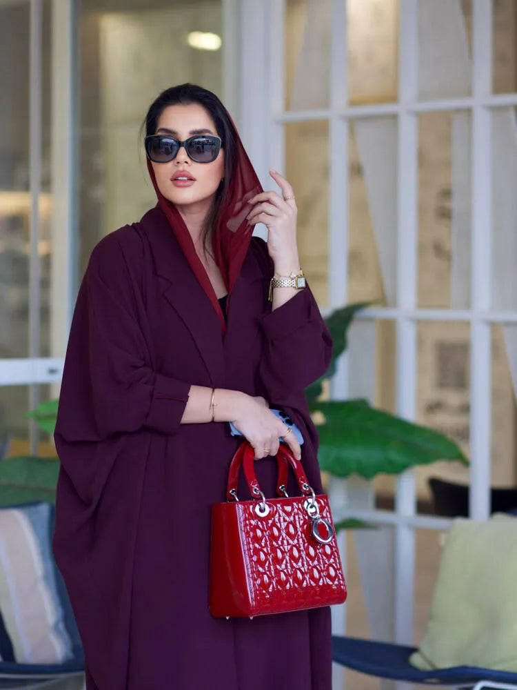 Free size maroon crepe blazer abaya