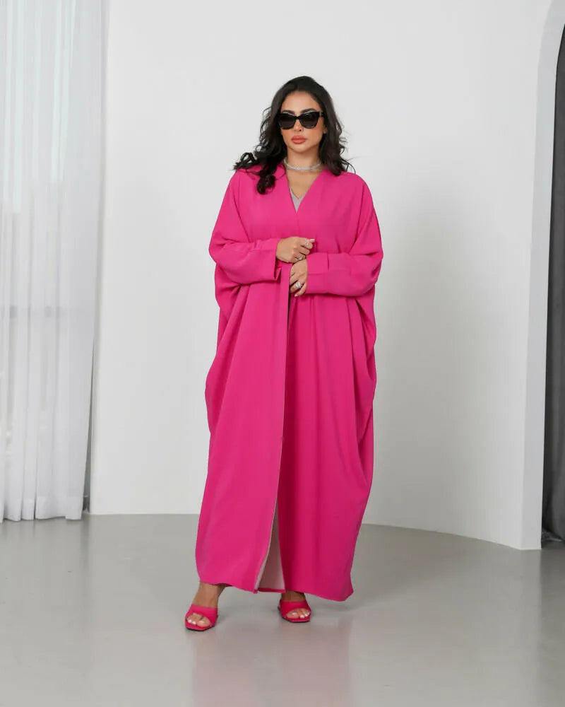 Free size fuchsia crepe abaya with lining