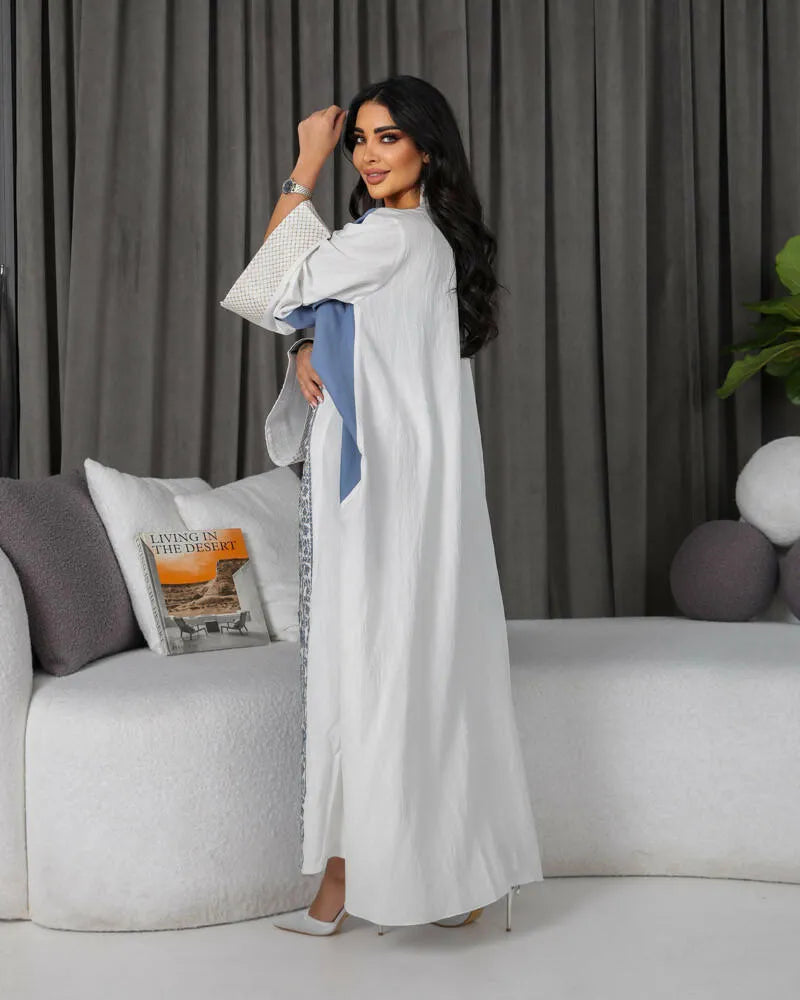 Two-piece dress with linen skirt and embroidery