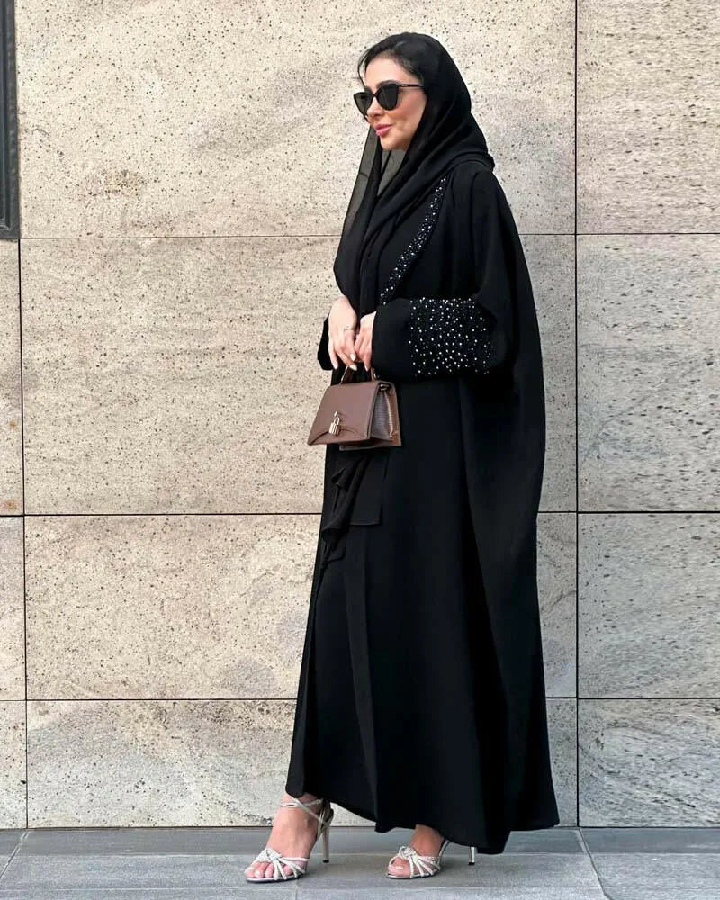 Free size blazer abaya with black and silver embroidery