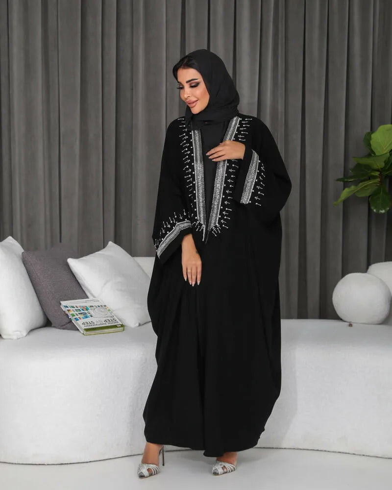 Free size crepe cloak abaya with embroidered lining inside