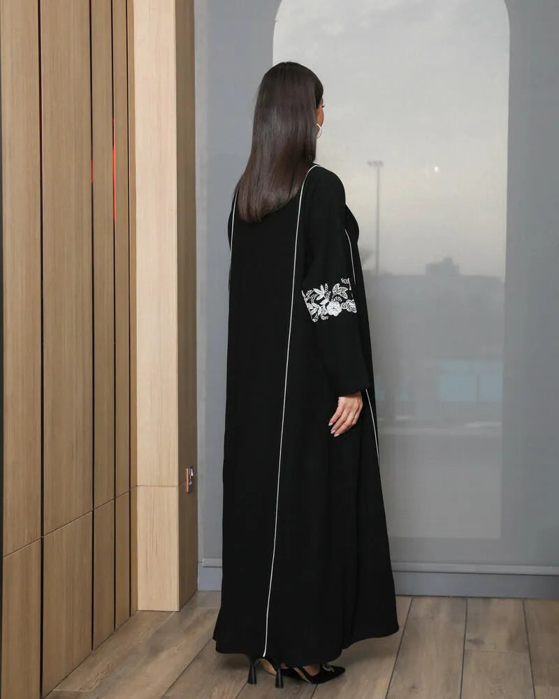 Velvet crepe blazer abaya with embroidery on the sleeves