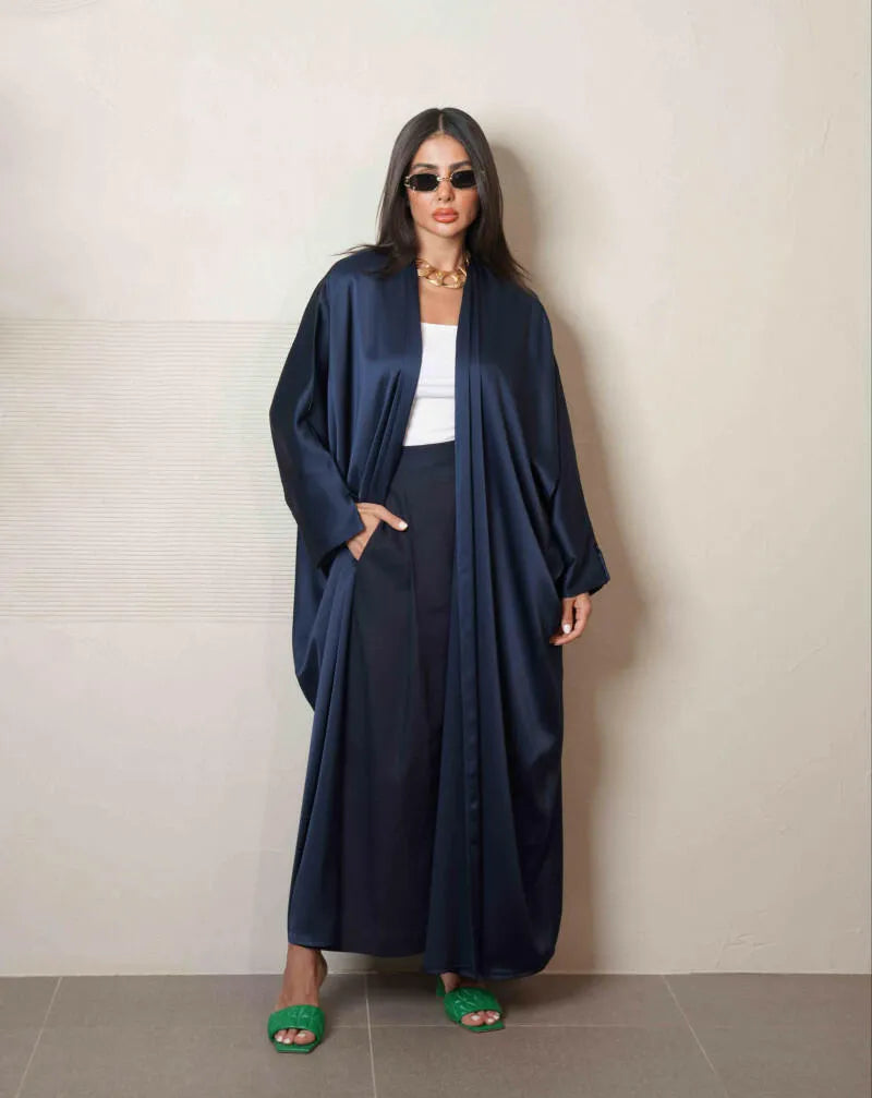 Free size navy silk abaya