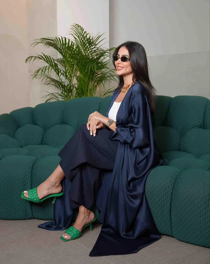 Free size navy silk abaya