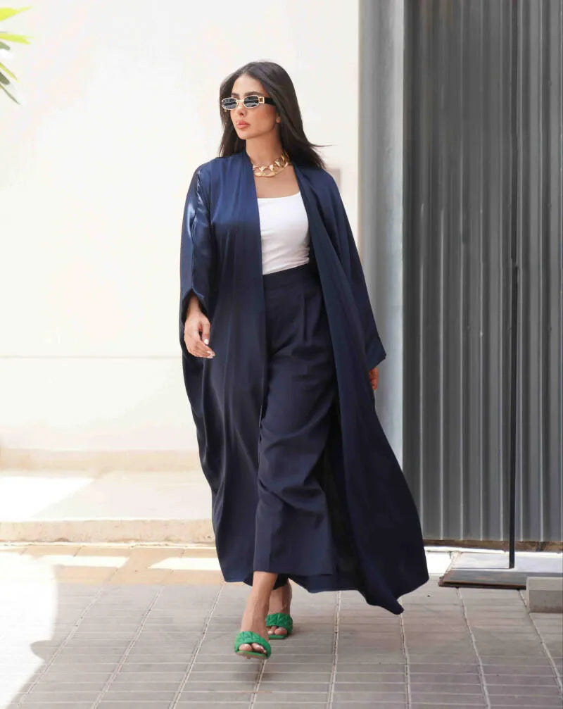 Free size navy silk abaya
