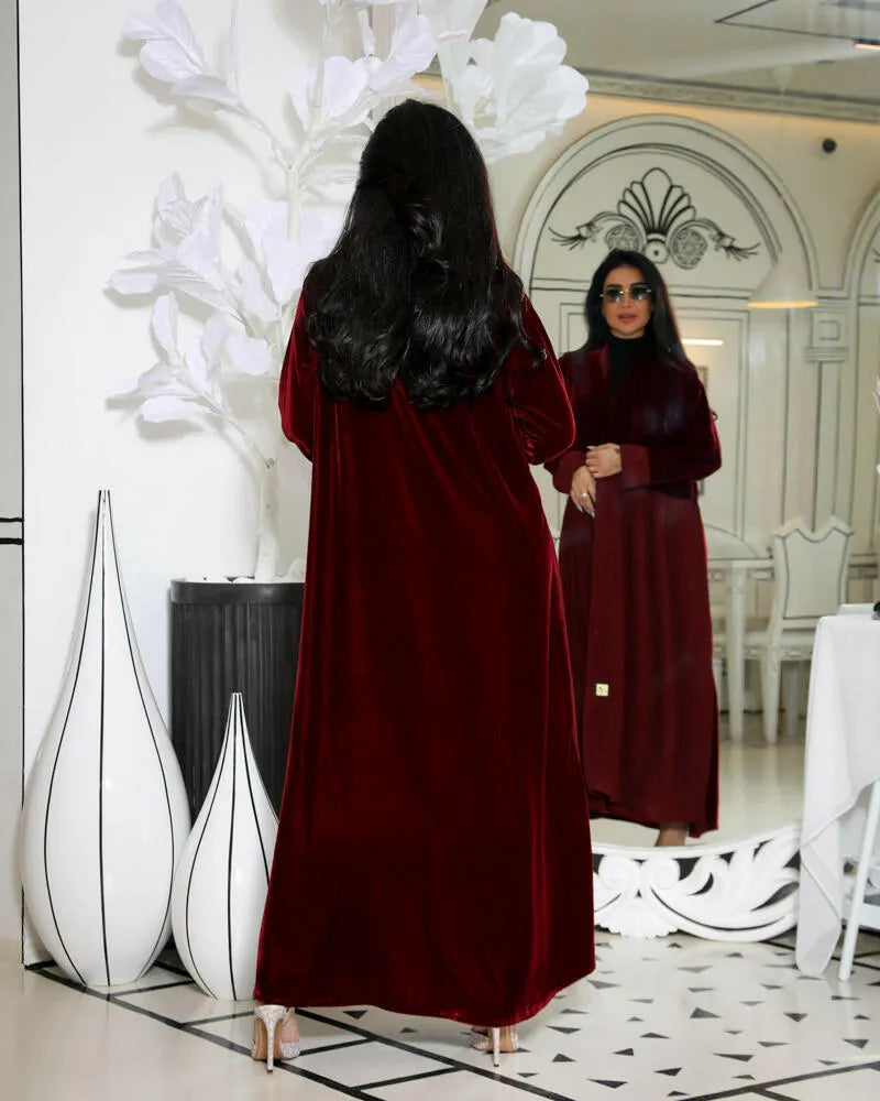 Velvet blazer abaya with maroon crepe and pleats