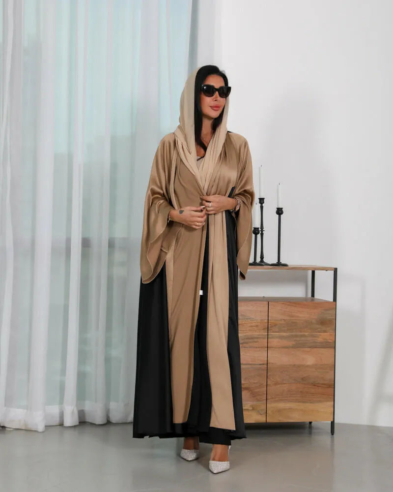 Free size black and gold silk abaya