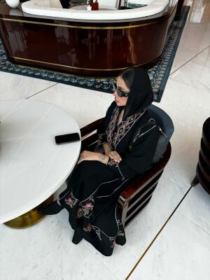 Black crepe abaya with pink embroidery