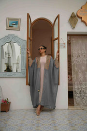 Silver linen cloak with colorful embroidery