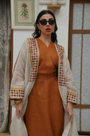 Beige linen cloak with colorful embroidery