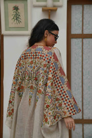 Beige linen cloak with colorful embroidery