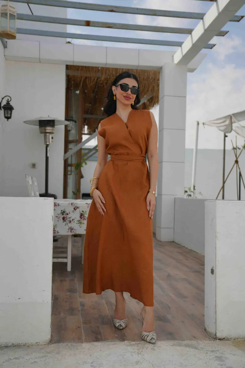 Camel linen dress