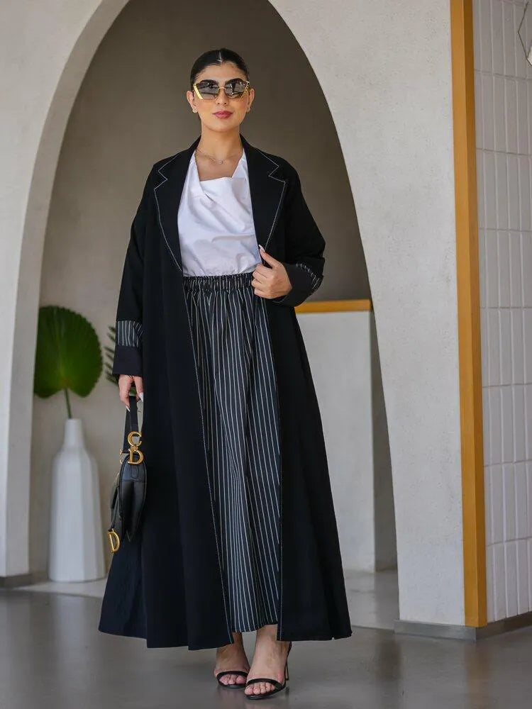 Black crepe blazer abaya striped back and sleeves