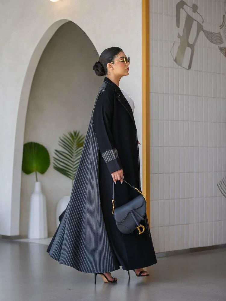 Black crepe blazer abaya striped back and sleeves