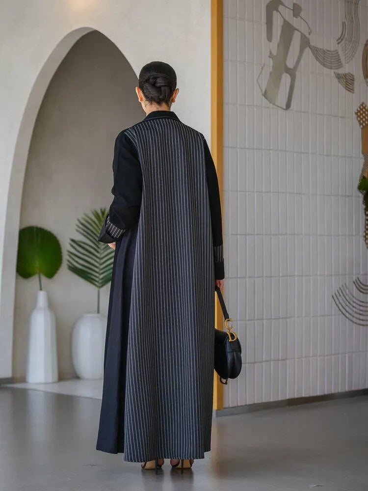 Black crepe blazer abaya striped back and sleeves