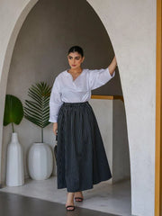 STRIPED BLACK LINEN SKIRT