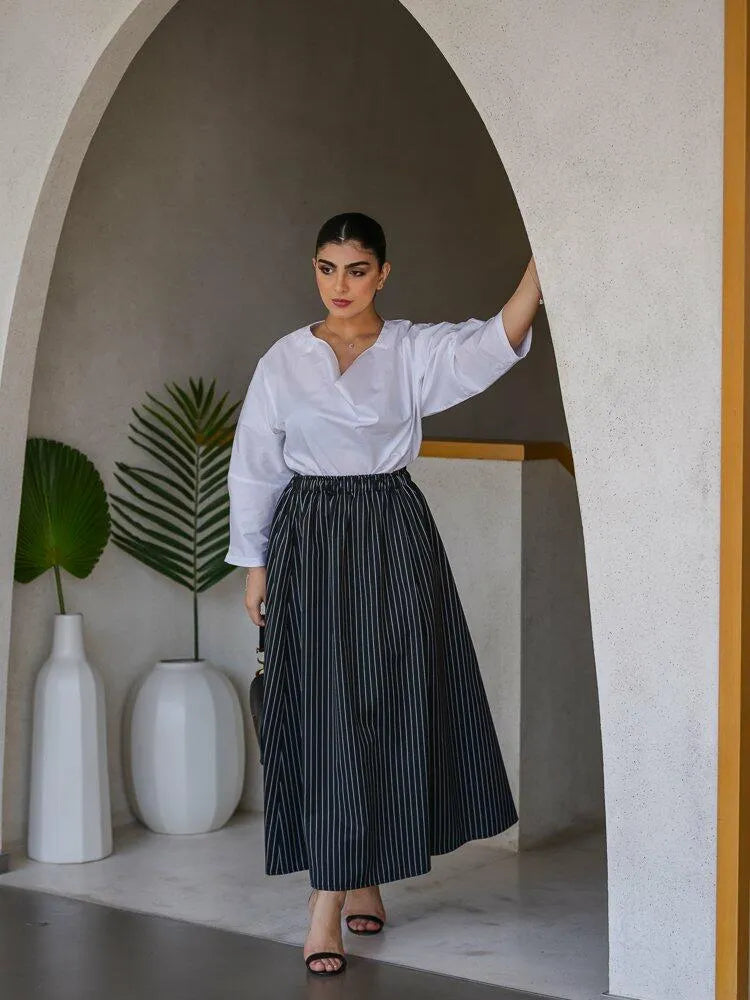 STRIPED BLACK LINEN SKIRT