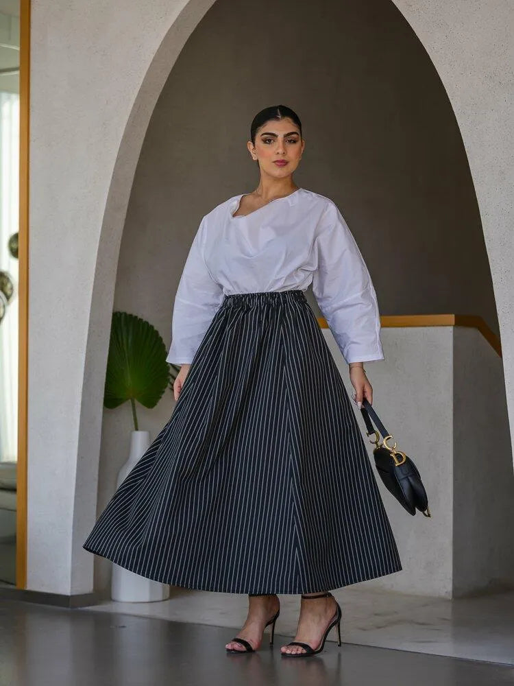STRIPED BLACK LINEN SKIRT