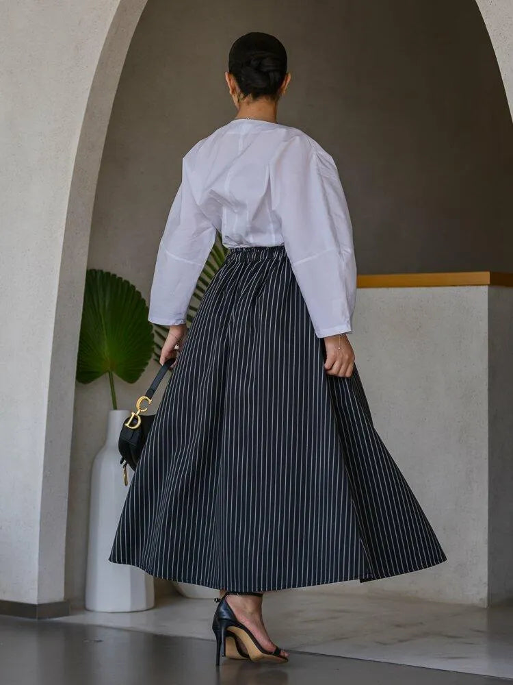 STRIPED BLACK LINEN SKIRT