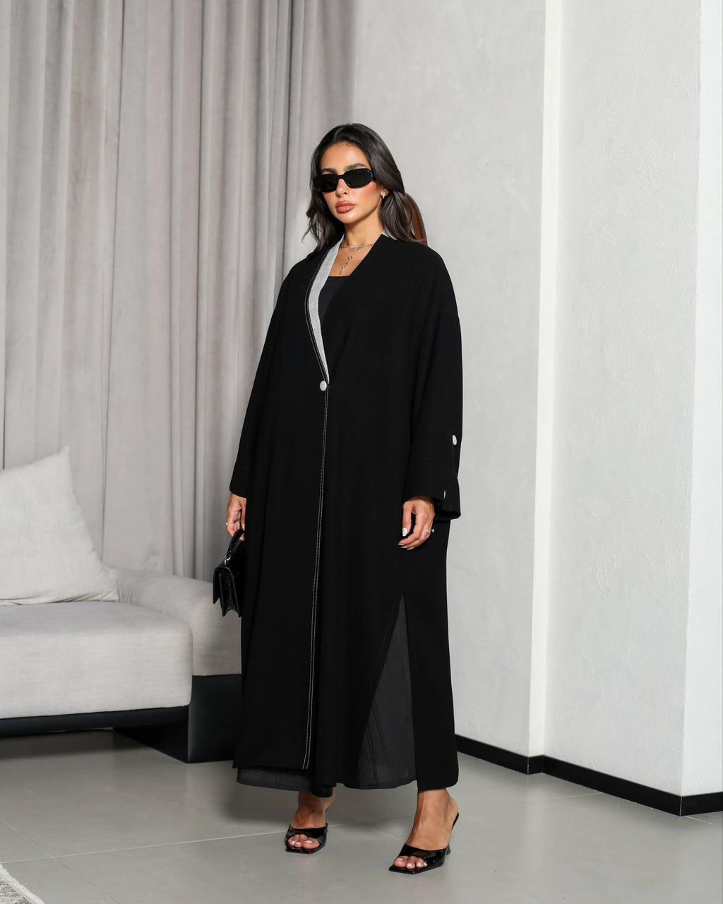 Black and grey crepe abaya