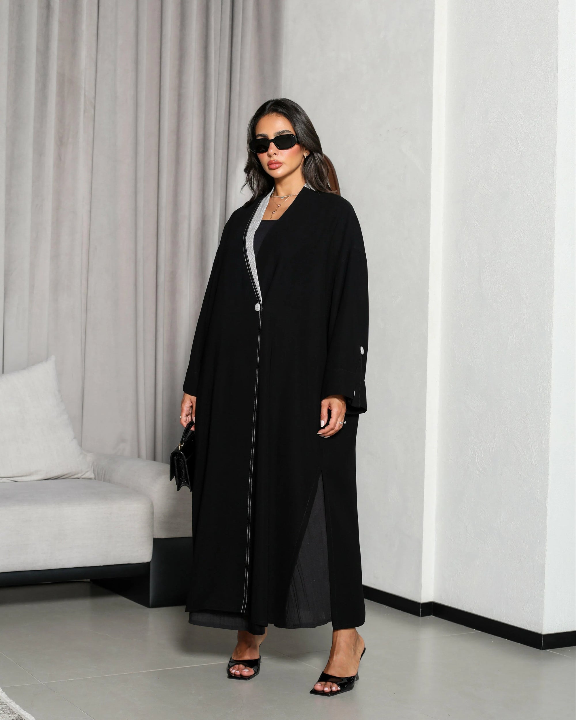 Black and grey crepe abaya