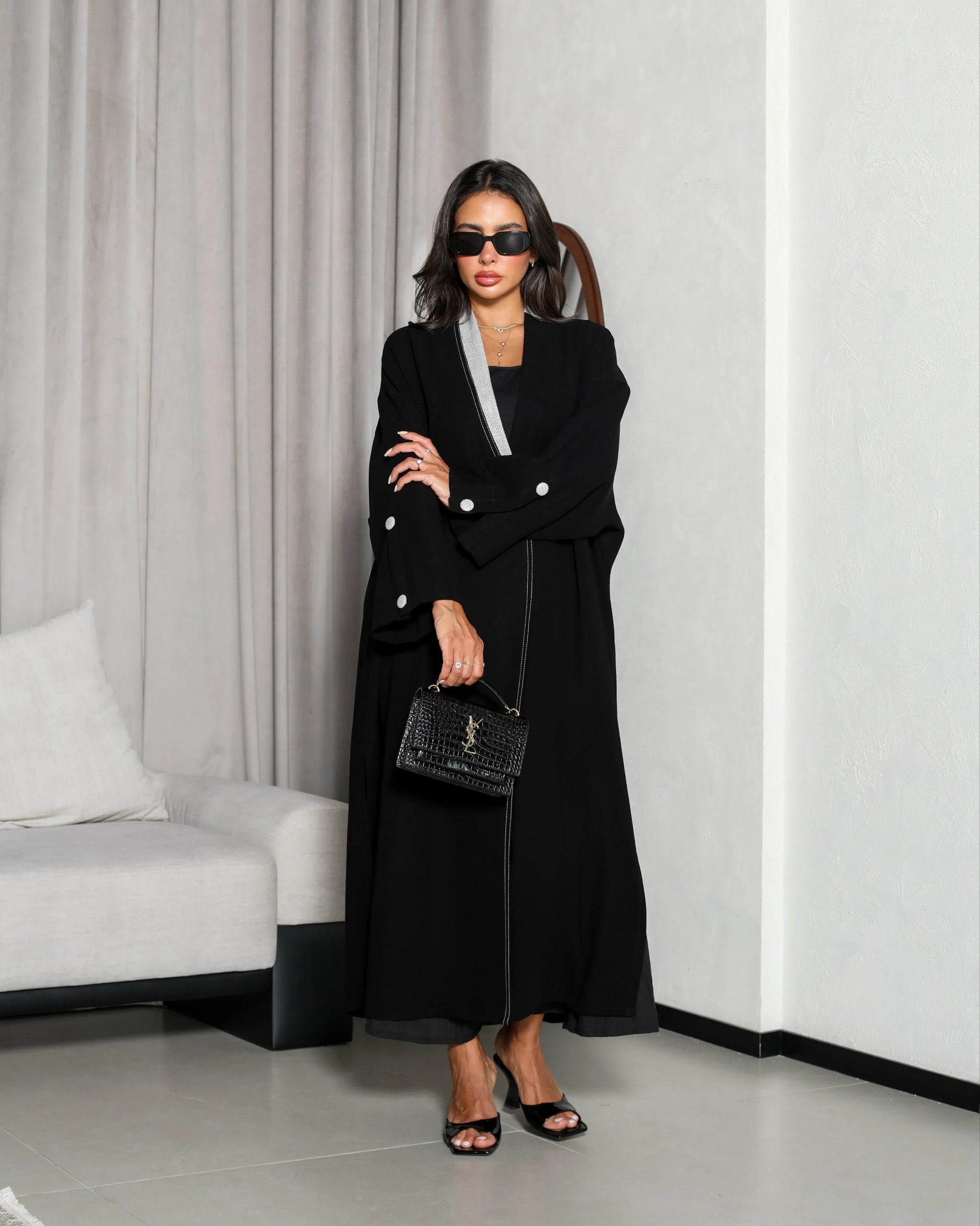 Black and grey crepe abaya