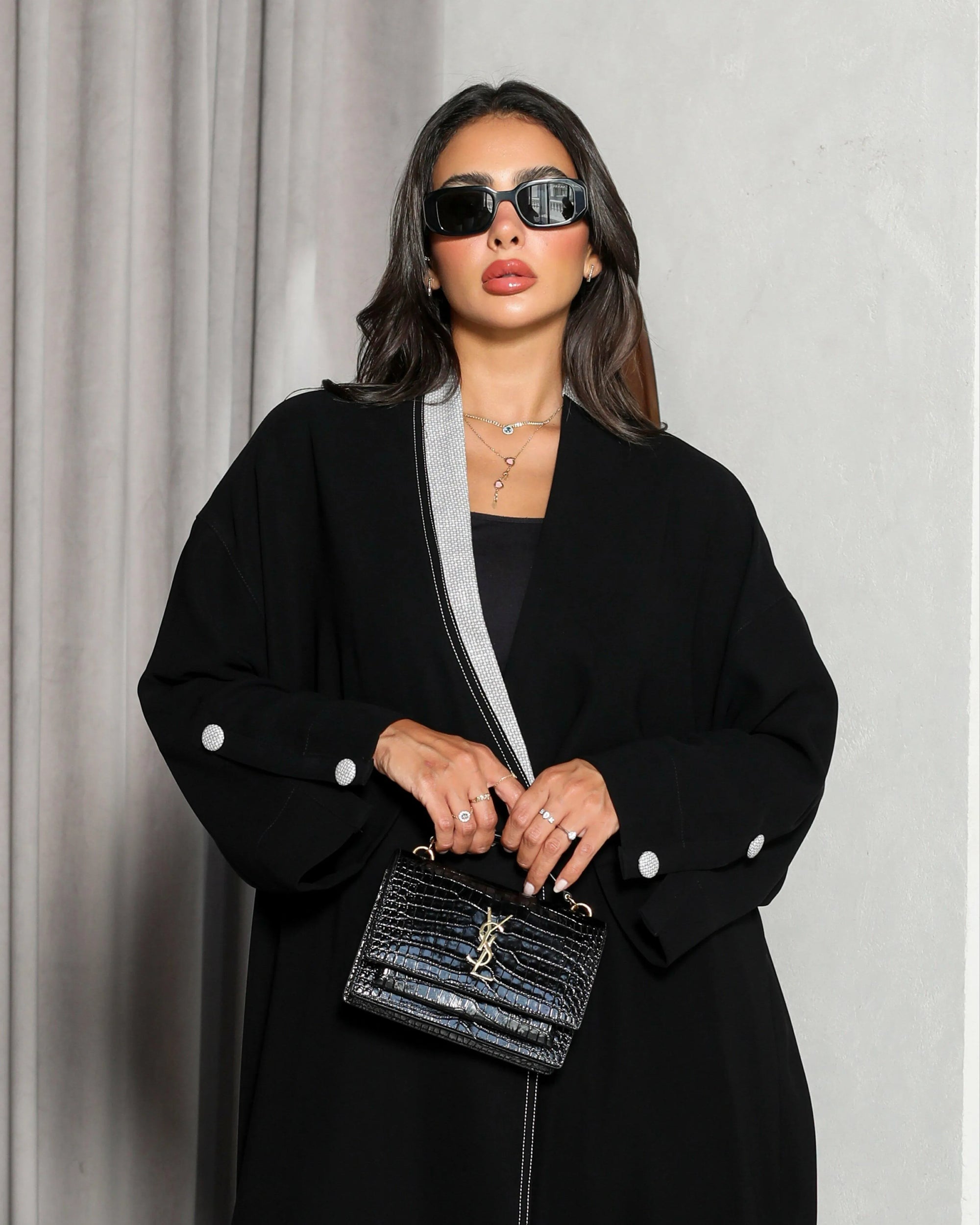 Black and grey crepe abaya