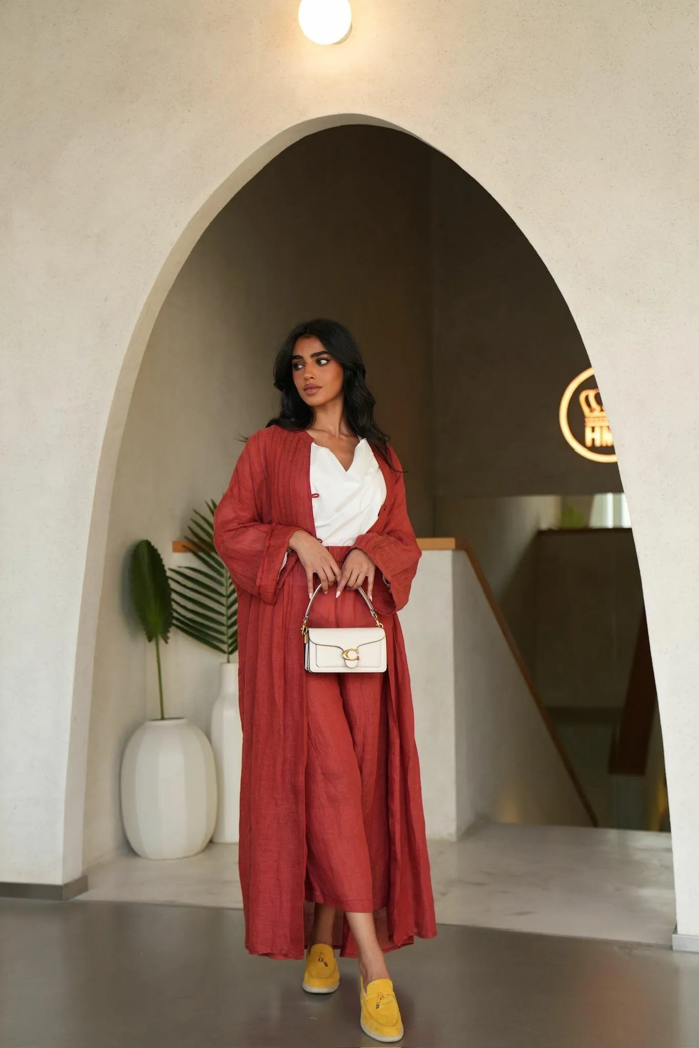 Red linen abaya