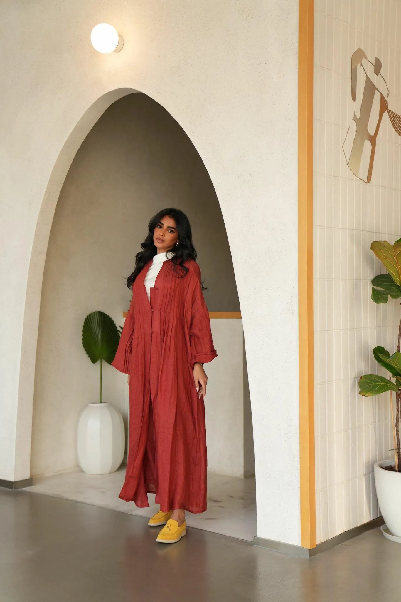 Red linen abaya