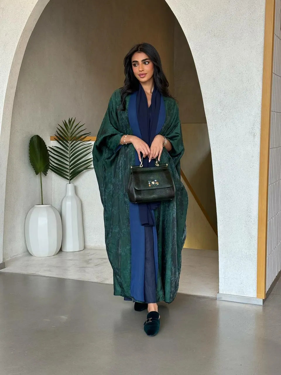 Green and navy silk bisht