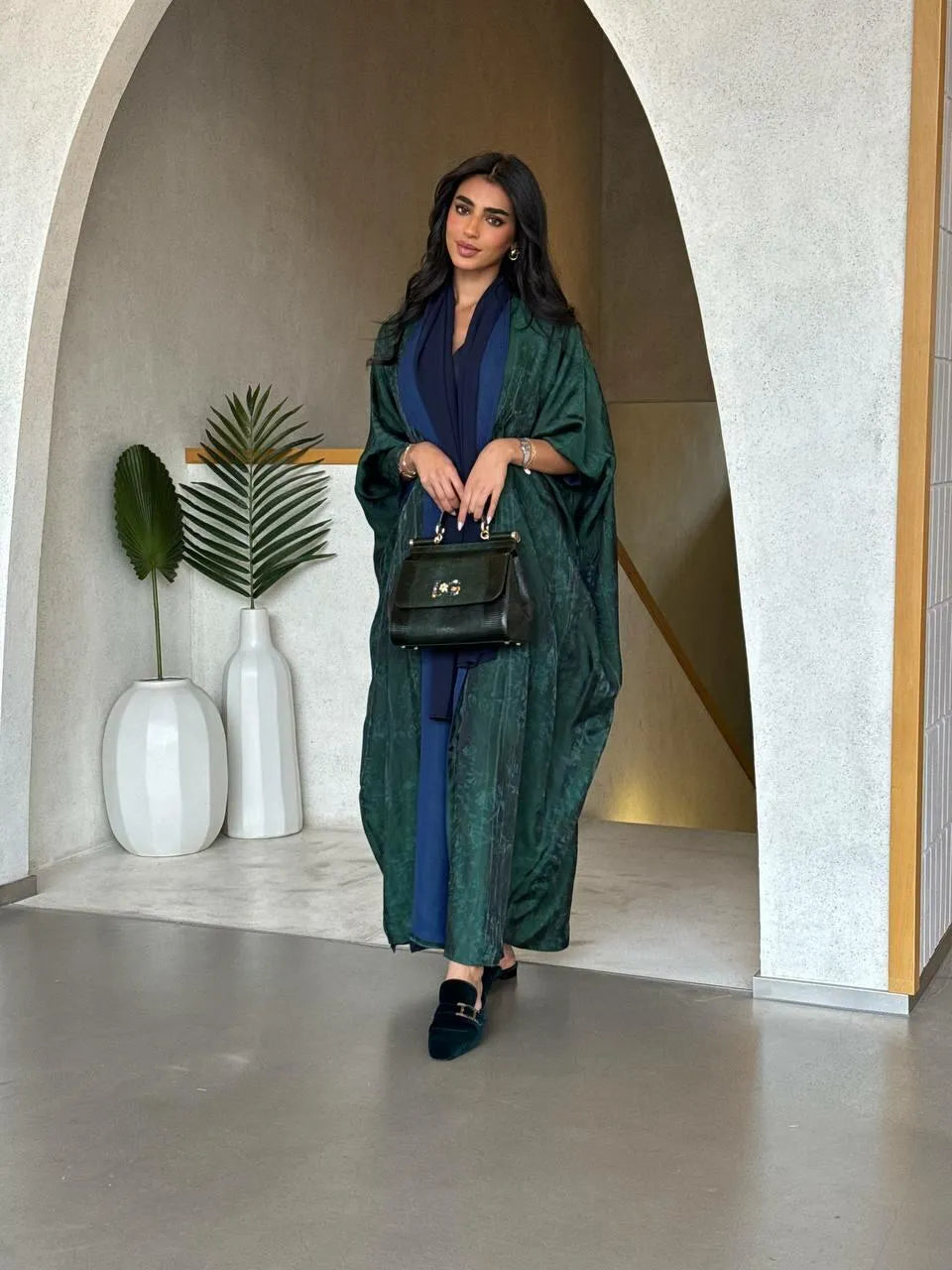 Green and navy silk bisht