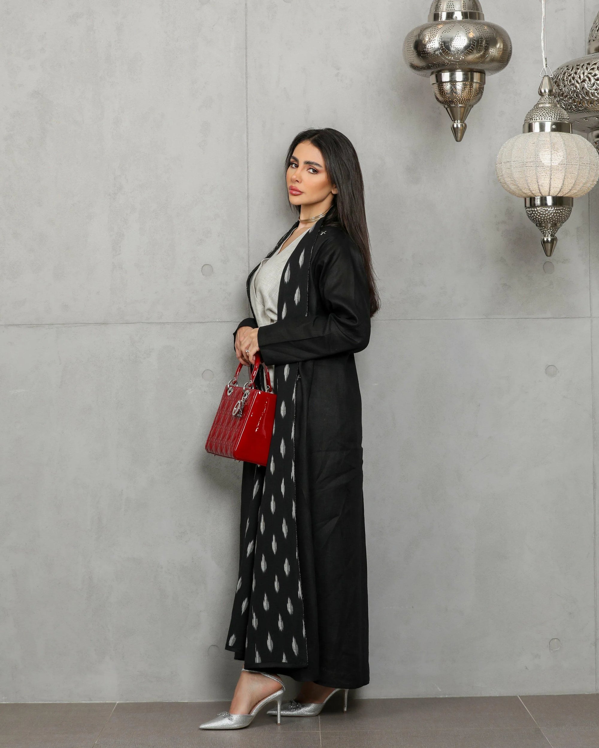 Black linen abaya with handmade embroidery
