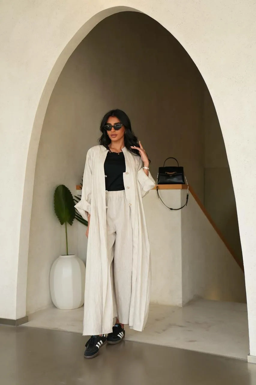 Beige linen abaya