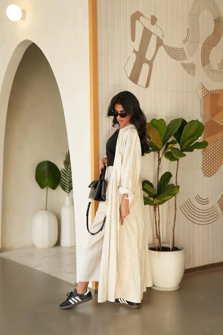 Beige linen abaya