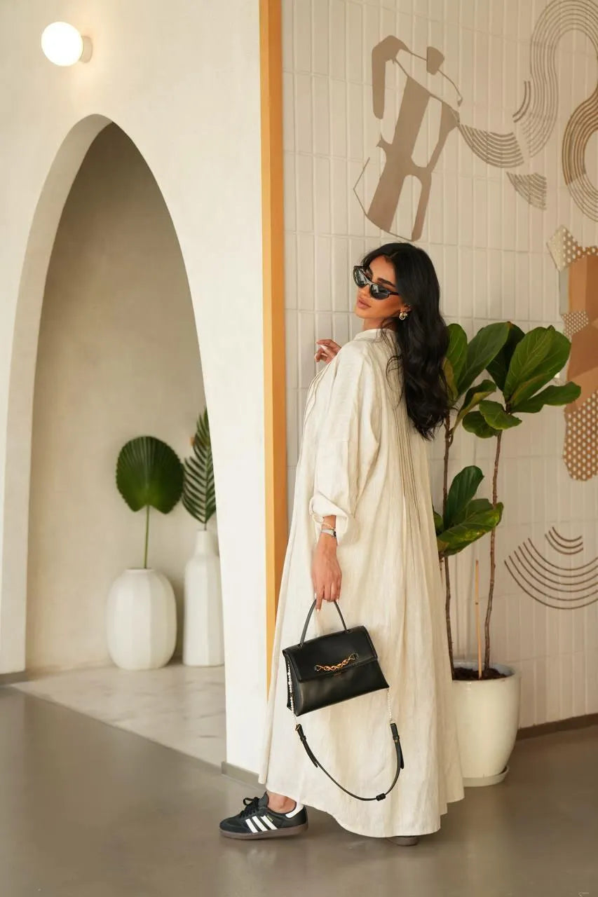 Beige linen abaya