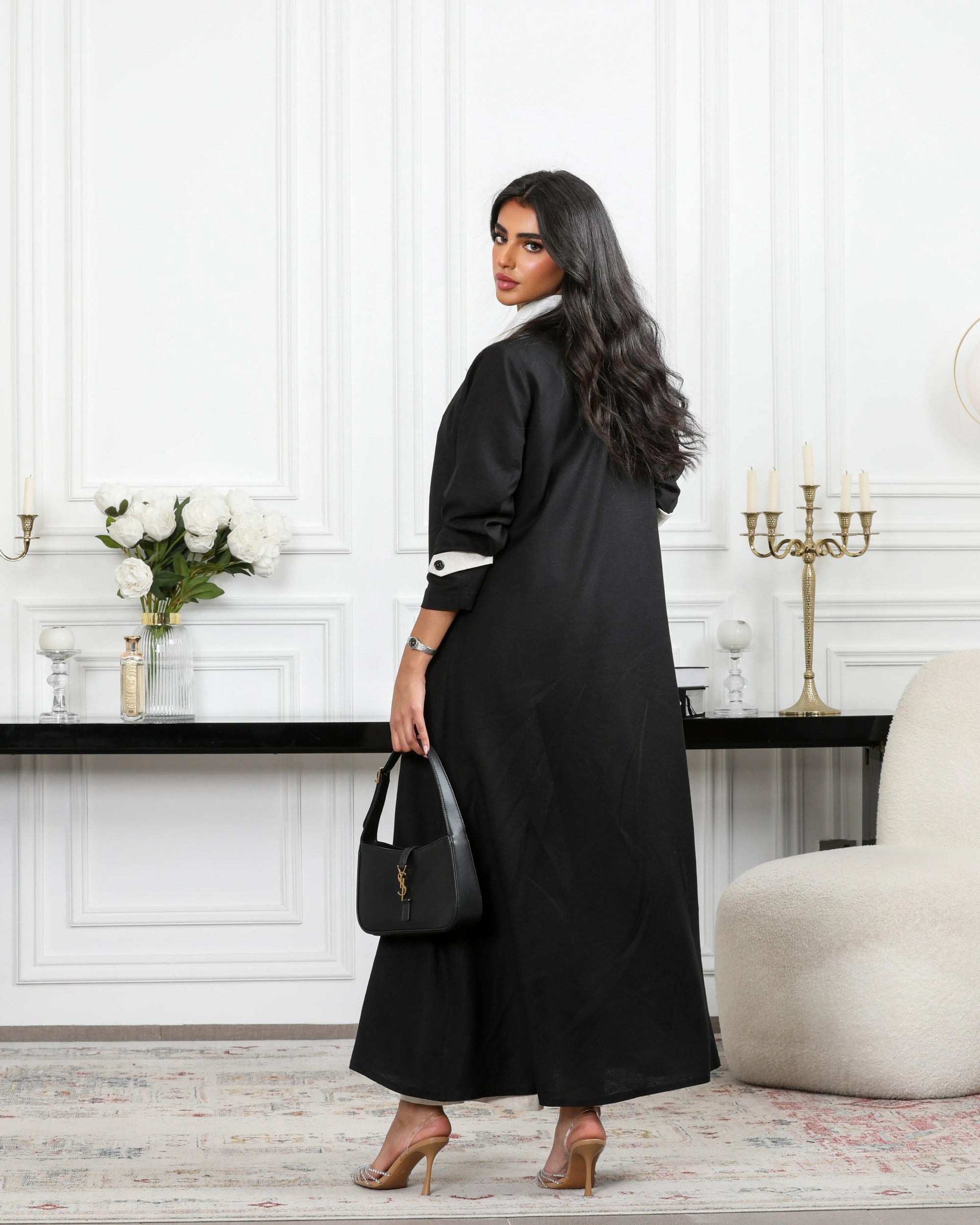 Black and beige linen blazer abaya