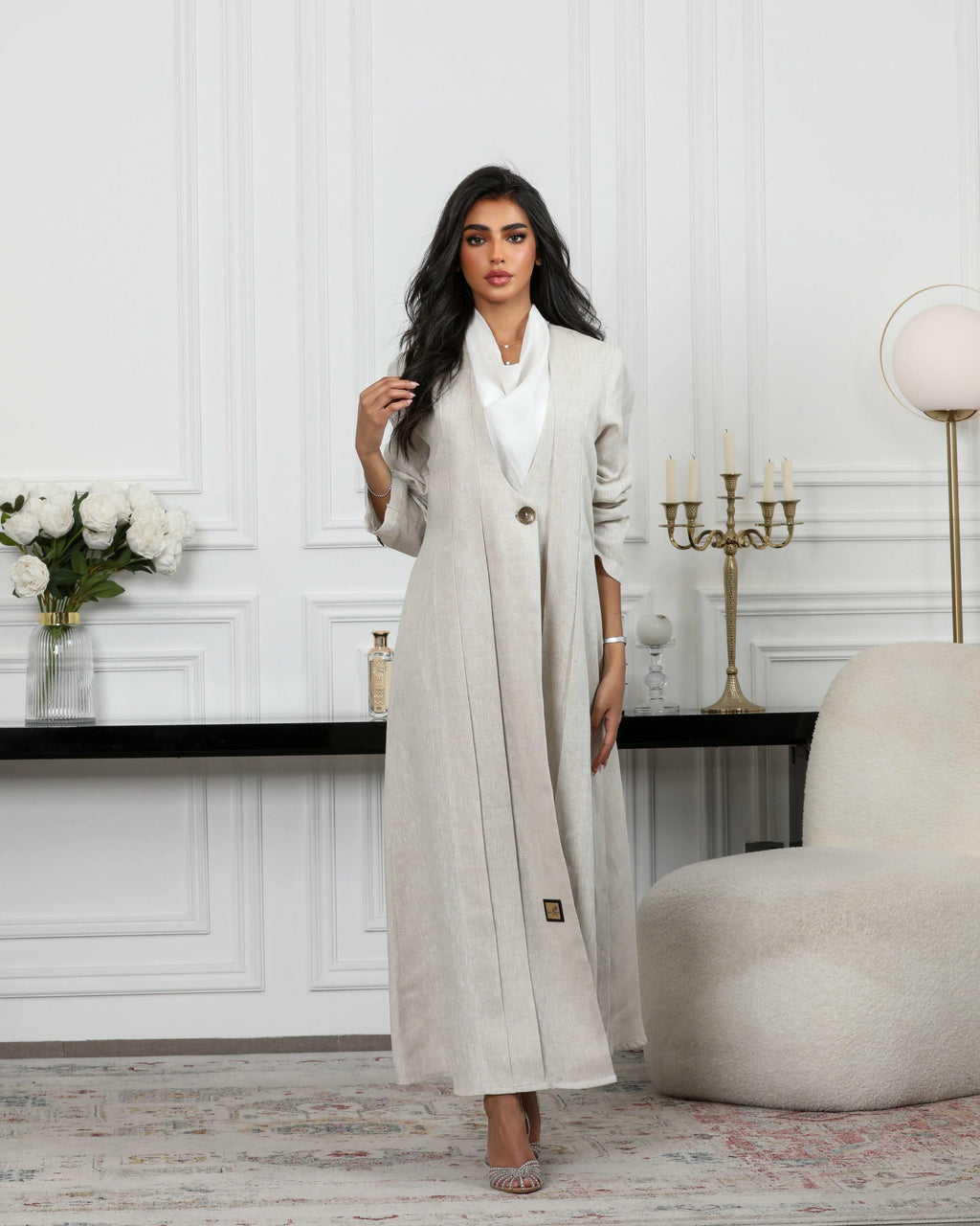 Beige linen blazer abaya
