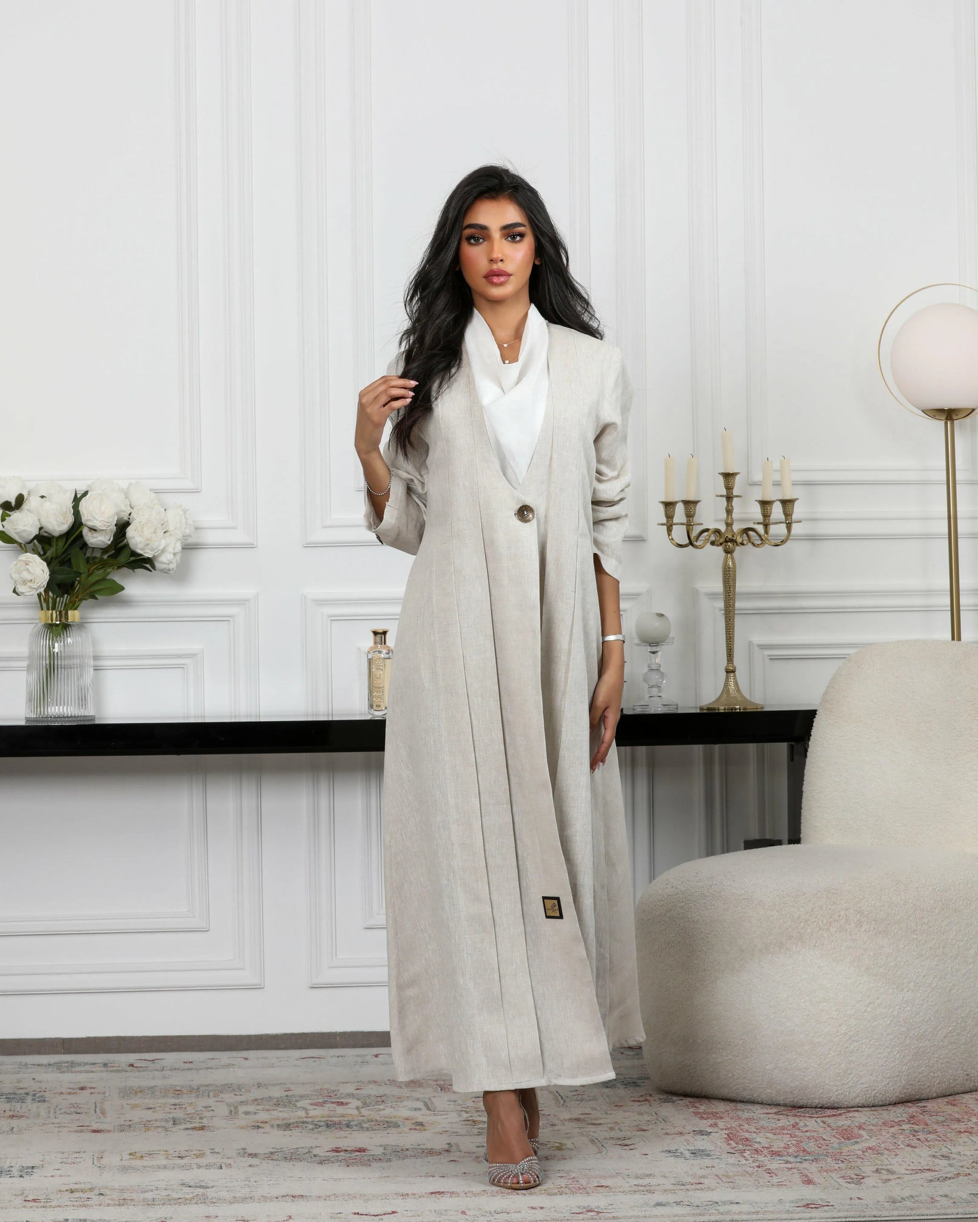 Beige linen blazer abaya